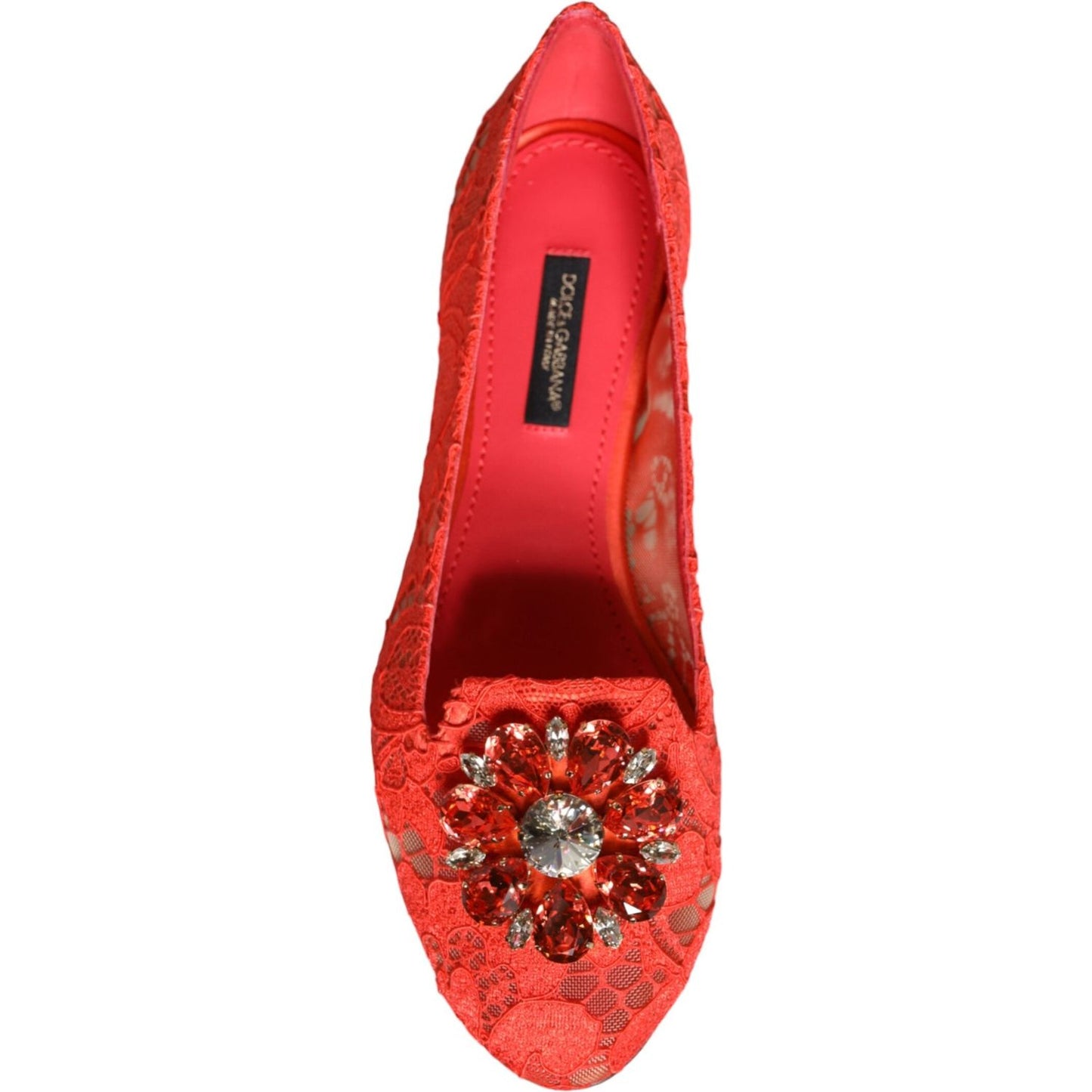Dolce & Gabbana Coral Lace Crystal Ballet Flats Loafers Shoes LA11358-35