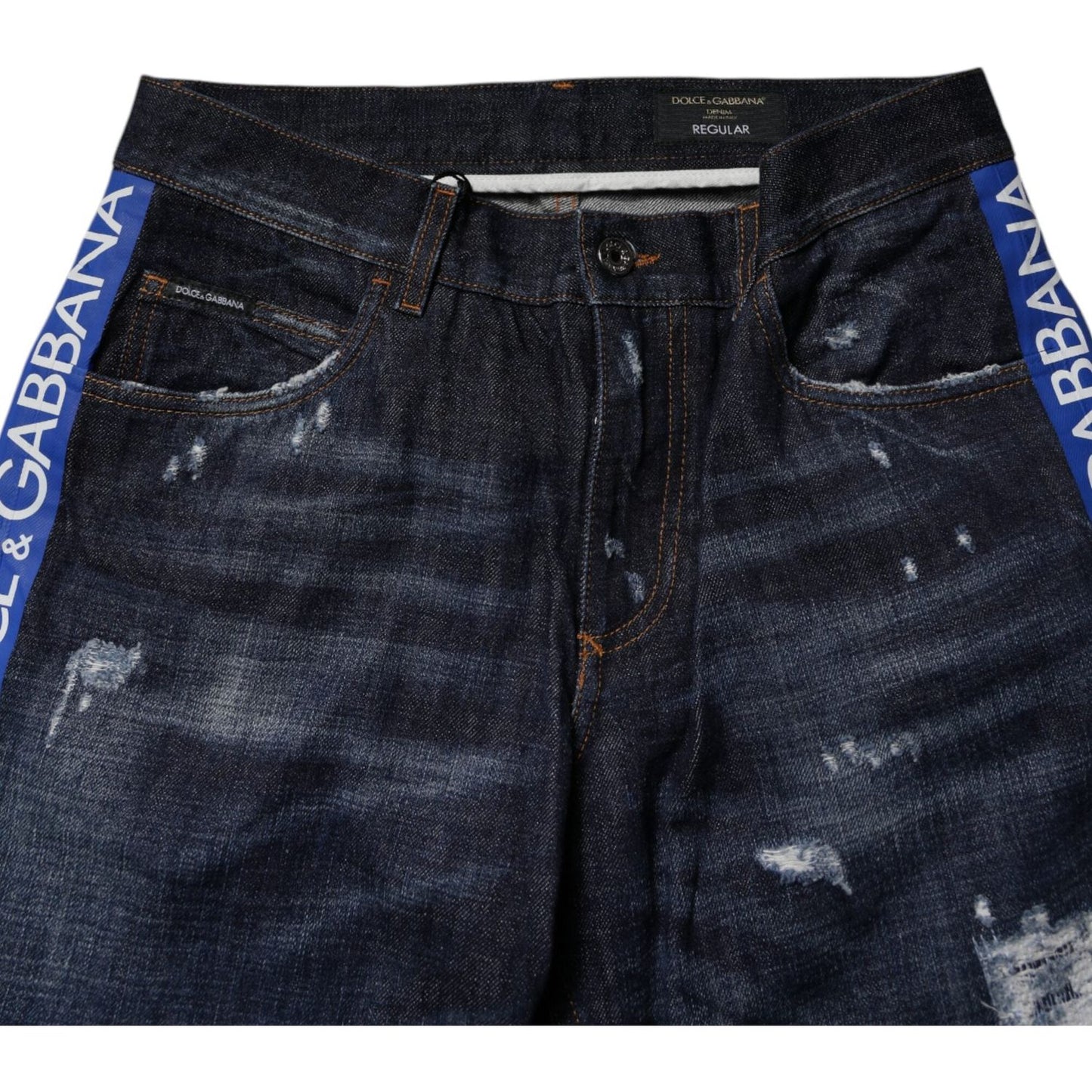 Dolce & Gabbana Dark Blue Cotton Tattered Skinny Denim Jeans PAN75030-48