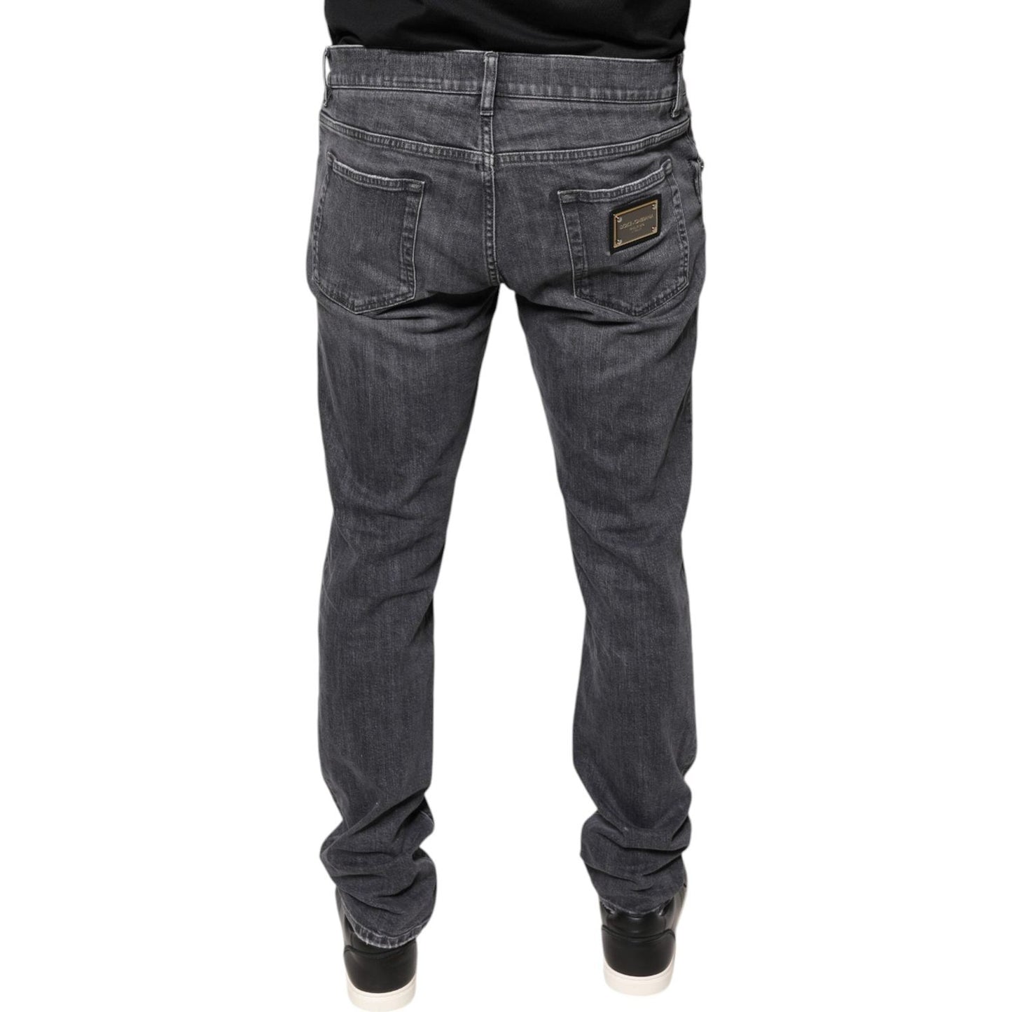 Dolce & Gabbana Dark Gray Tattered Cotton Skinny Denim Jeans PAN75585-50