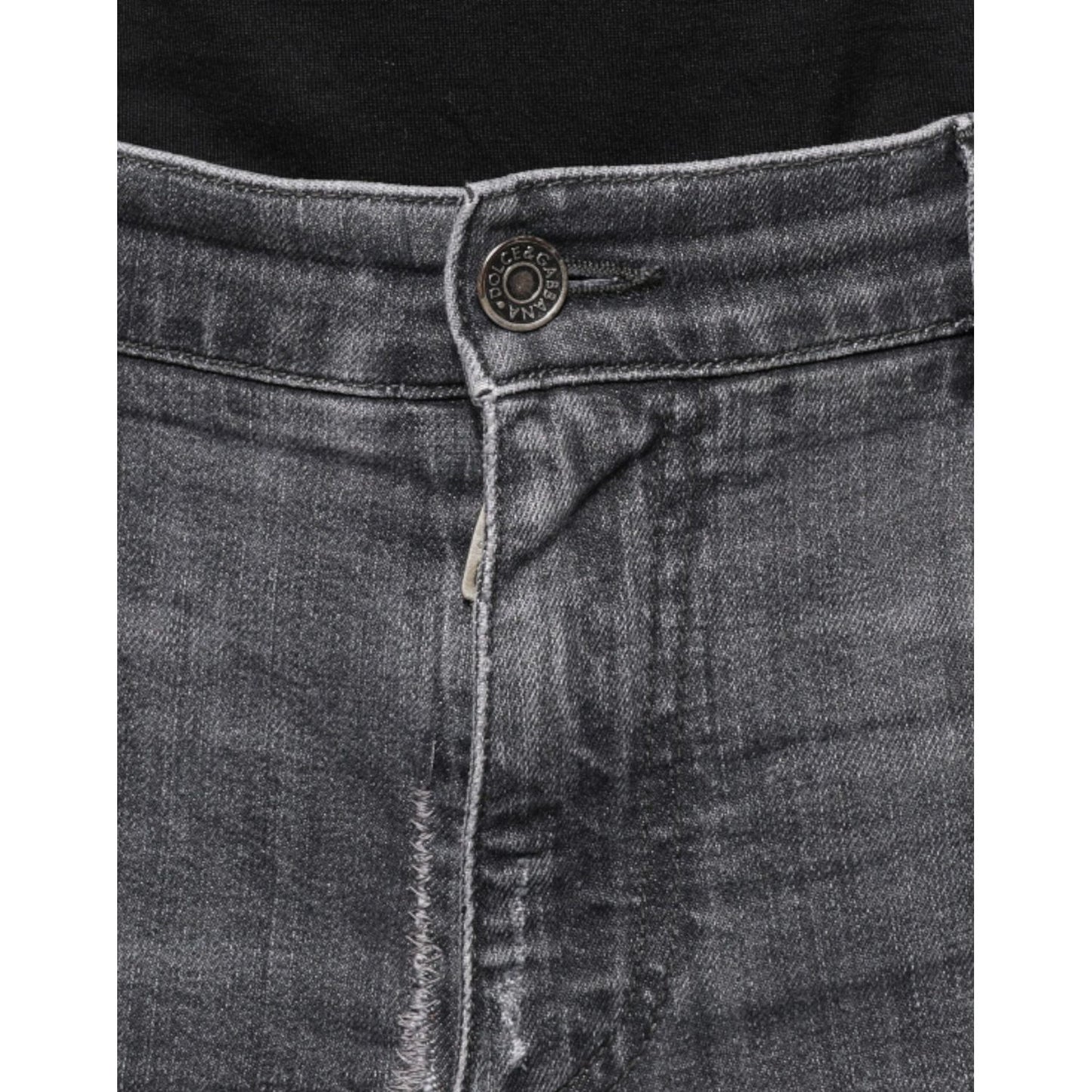 Dolce & Gabbana Dark Gray Tattered Cotton Skinny Denim Jeans PAN75585-50