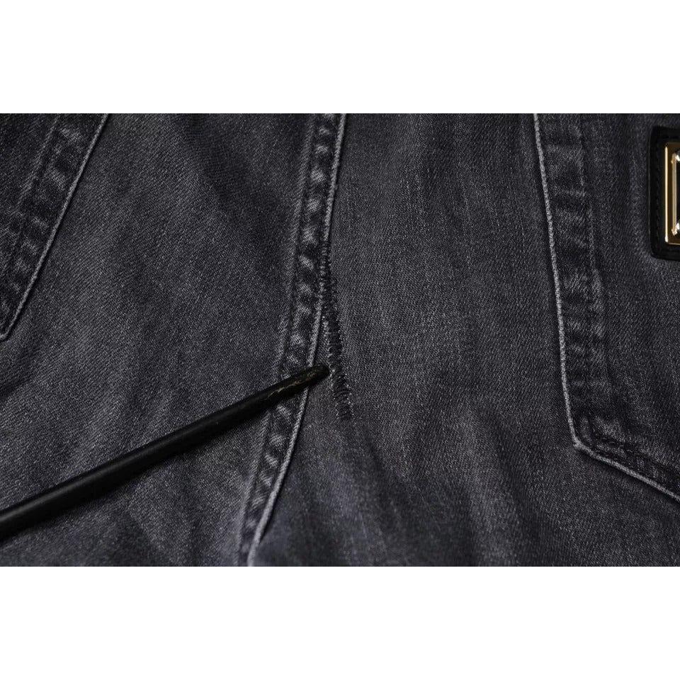 Dolce & Gabbana Dark Gray Tattered Cotton Skinny Denim Jeans PAN75585-50