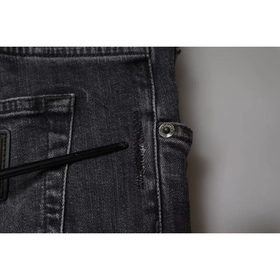 Dolce & Gabbana Dark Gray Tattered Cotton Skinny Denim Jeans PAN75585-50