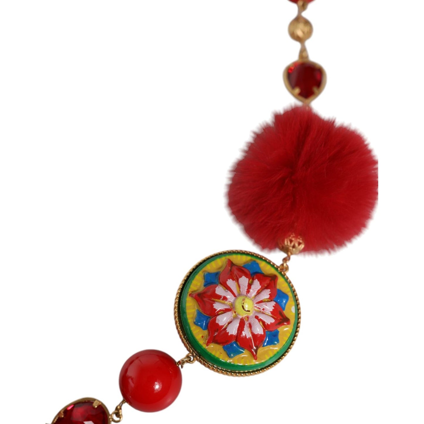 Dolce & Gabbana Gold Brass Red Fur Crystal Waist Torero Belt SMY10346-M