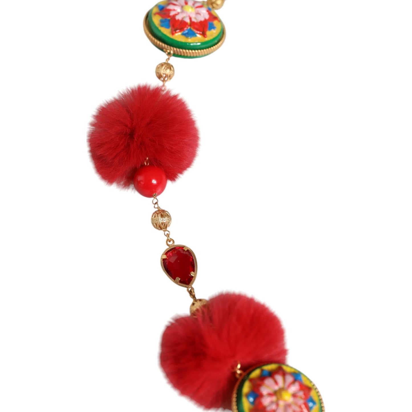 Dolce & Gabbana Gold Brass Red Fur Crystal Waist Torero Belt SMY10346-M