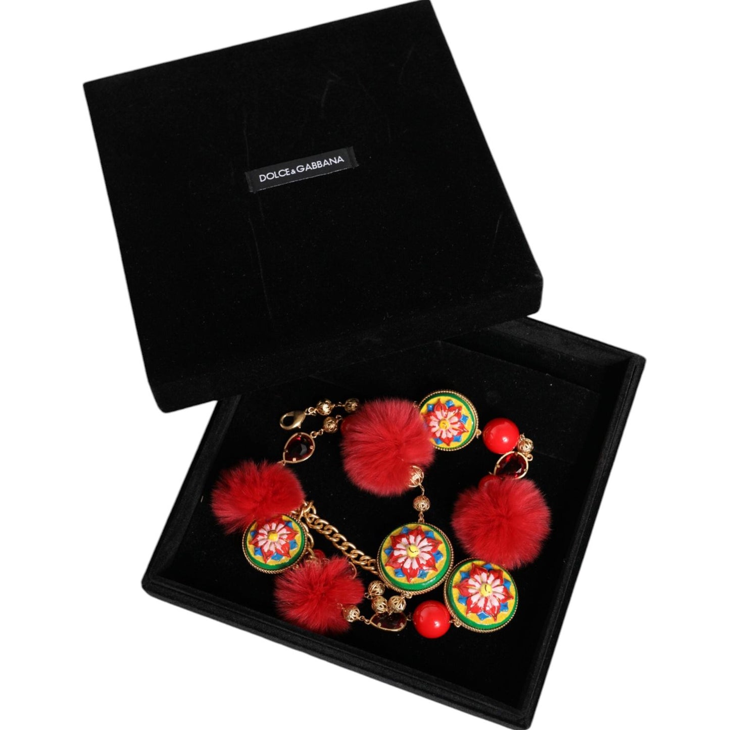 Dolce & Gabbana Gold Brass Red Fur Crystal Waist Torero Belt SMY10346-M
