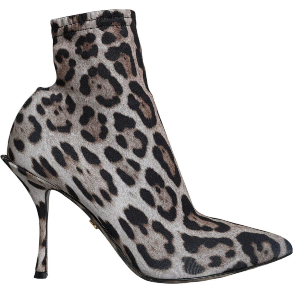 Dolce & Gabbana Gray Leopard Stretch Heels Ankle Boots Shoes LA11492-37