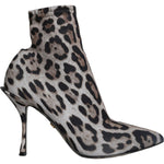 Dolce & Gabbana Gray Leopard Stretch Heels Ankle Boots Shoes LA11492-37