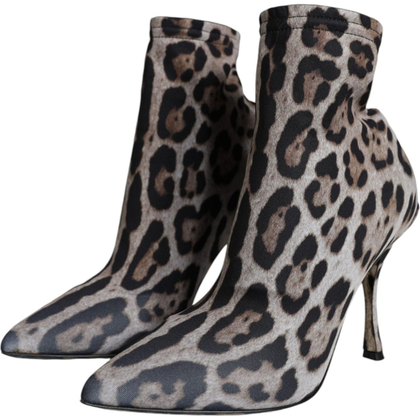 Dolce & Gabbana Gray Leopard Stretch Heels Ankle Boots Shoes LA11492-37