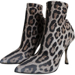 Dolce & Gabbana Gray Leopard Stretch Heels Ankle Boots Shoes LA11492-37