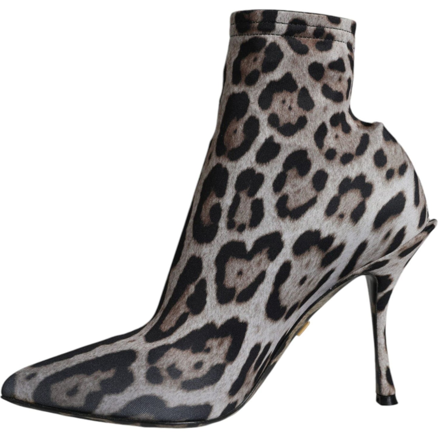 Dolce & Gabbana Gray Leopard Stretch Heels Ankle Boots Shoes LA11492-37