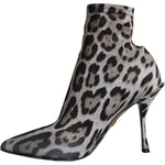 Dolce & Gabbana Gray Leopard Stretch Heels Ankle Boots Shoes LA11492-37