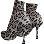 Dolce & Gabbana Gray Leopard Stretch Heels Ankle Boots Shoes LA11492-37