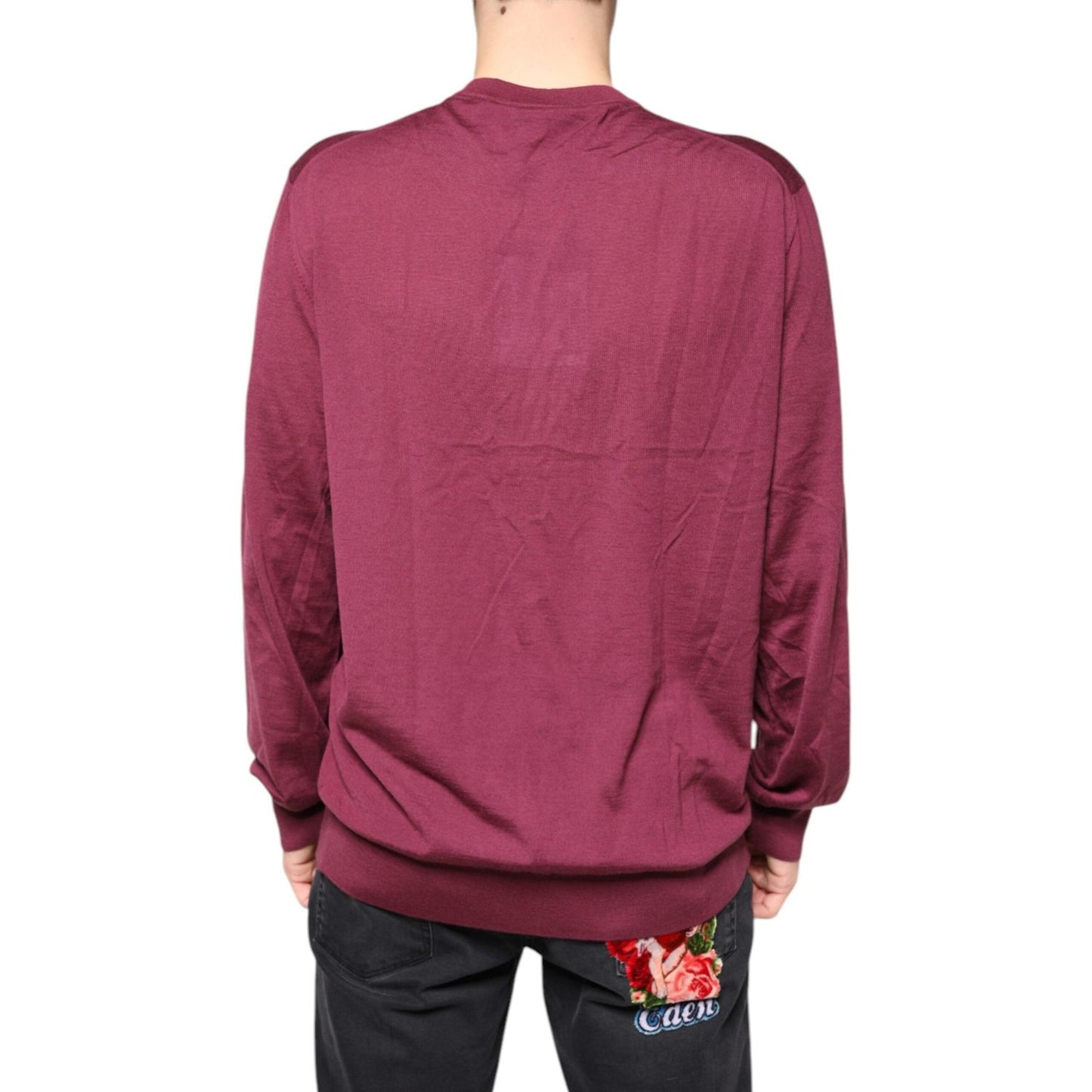 Dolce & Gabbana Maroon Cashmere V-neck Men Pullover Sweater TSH87068-54