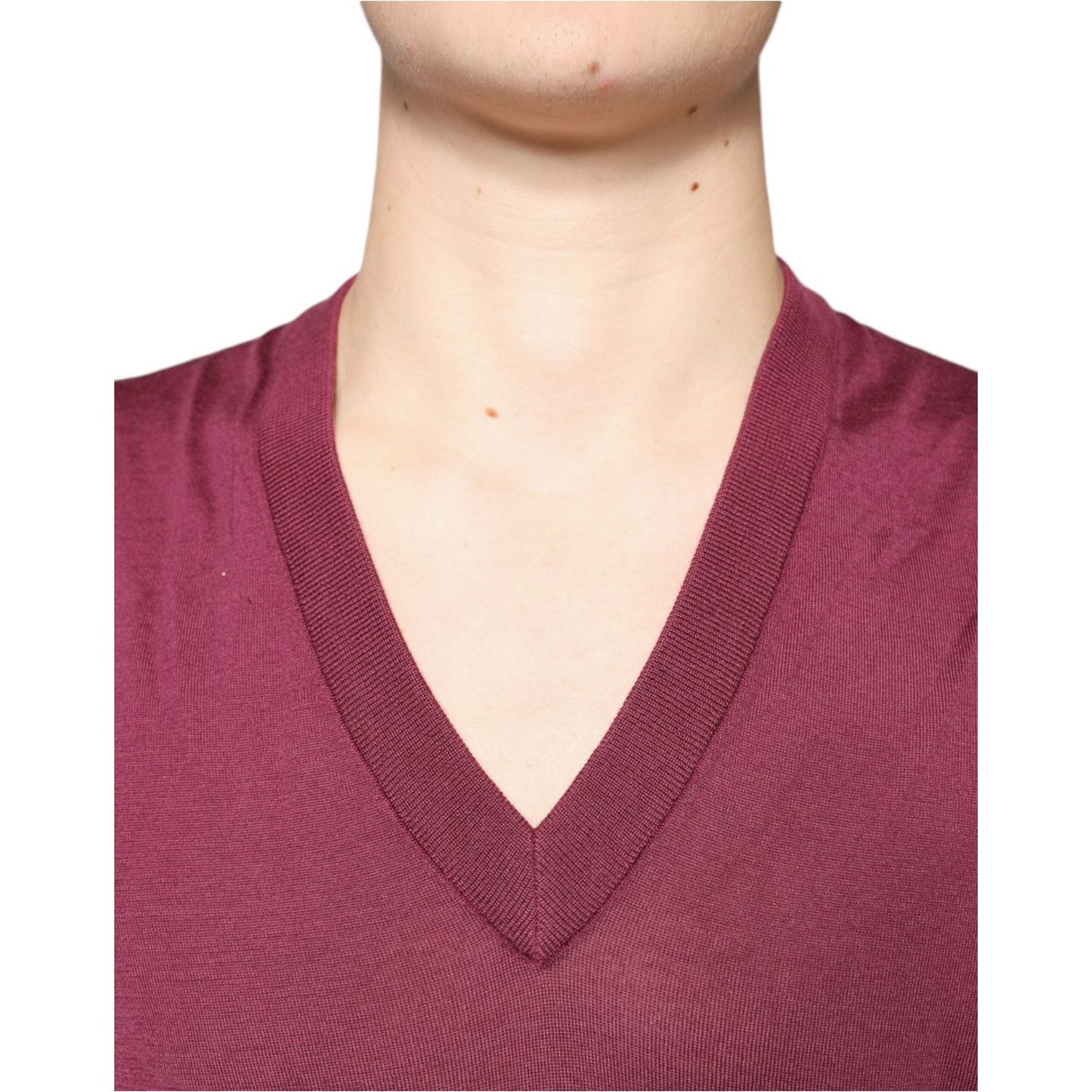 Dolce & Gabbana Maroon Cashmere V-neck Men Pullover Sweater TSH87068-54