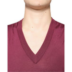 Dolce & Gabbana Maroon Cashmere V-neck Men Pullover Sweater TSH87068-54