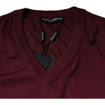 Dolce & Gabbana Maroon Cashmere V-neck Men Pullover Sweater TSH87068-54