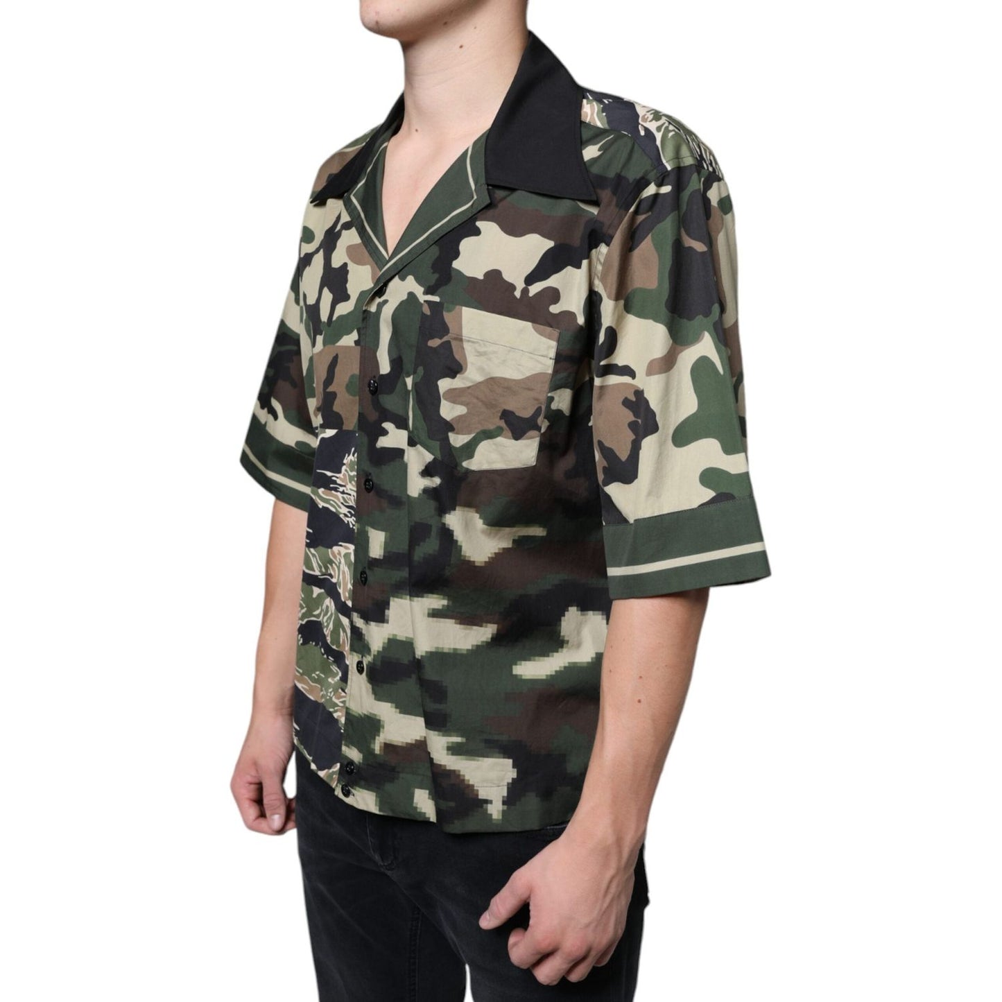 Dolce & Gabbana Multicolor Camouflage Button Down Men Casual Shirt TSH87098-40