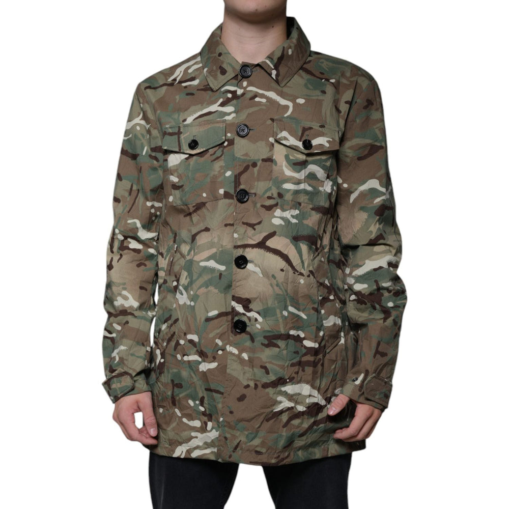Dolce & Gabbana Multicolor Camouflage Collared Coat Jacket JKT41252-52