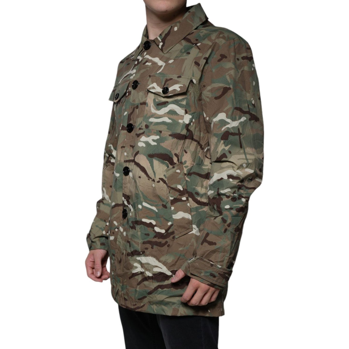 Dolce & Gabbana Multicolor Camouflage Collared Coat Jacket JKT41252-52
