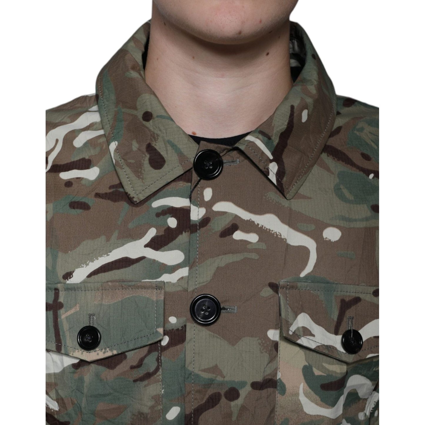 Dolce & Gabbana Multicolor Camouflage Collared Coat Jacket JKT41252-52