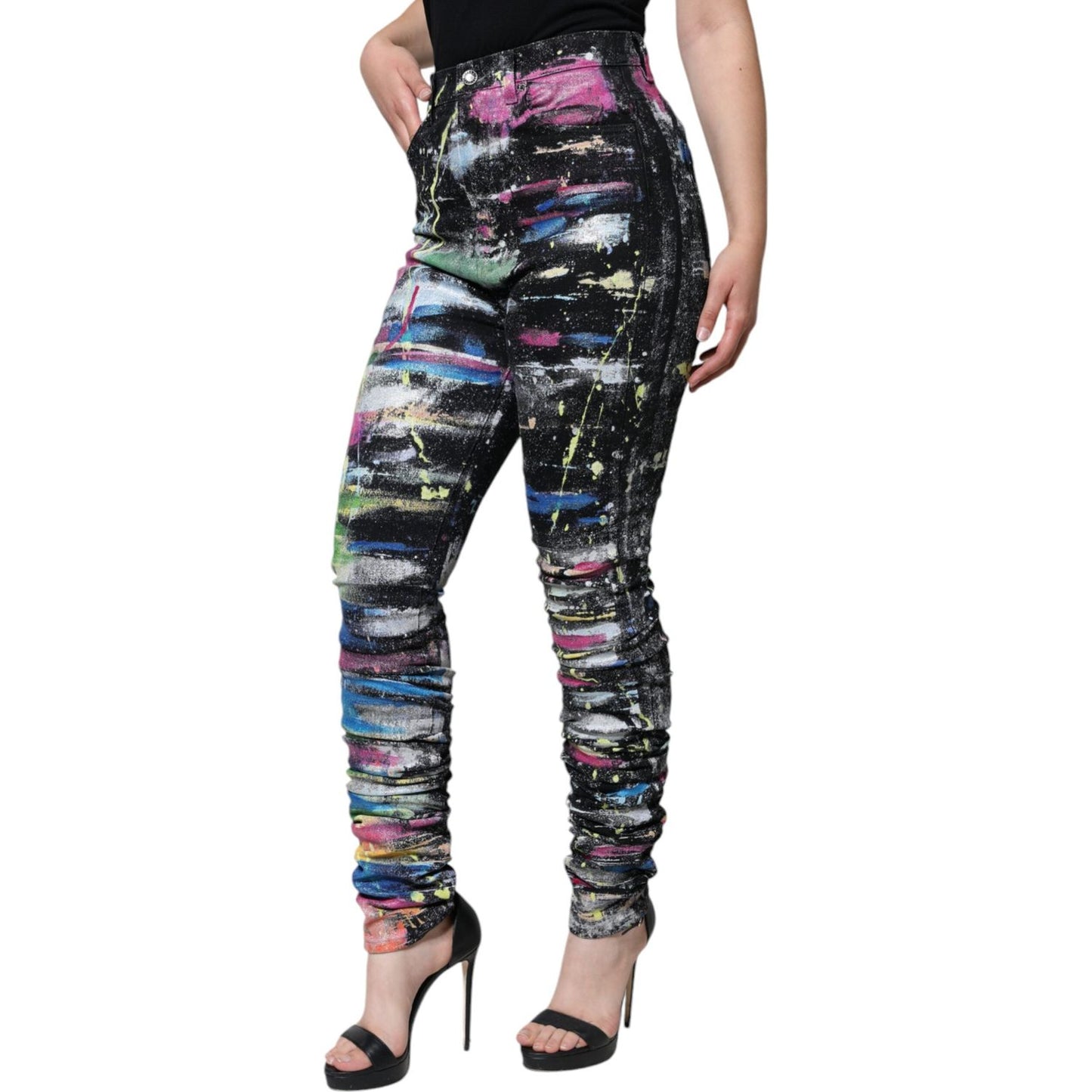 Dolce & Gabbana Multicolor Splatter Paint Cotton Skinny Denim Jeans PAN74182-44