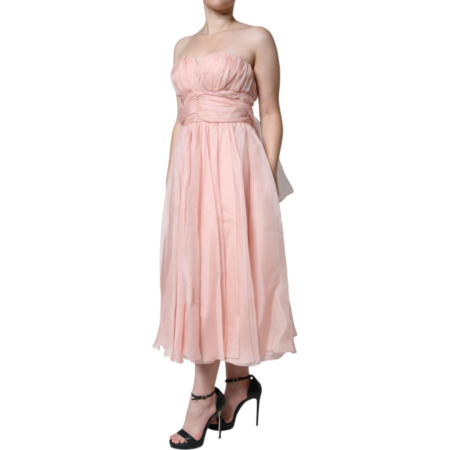 Dolce & Gabbana Pink Silk Strapless Maxi A-line Gown Dress DR281220-42
