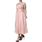 Dolce & Gabbana Pink Silk Strapless Maxi A-line Gown Dress DR281220-42