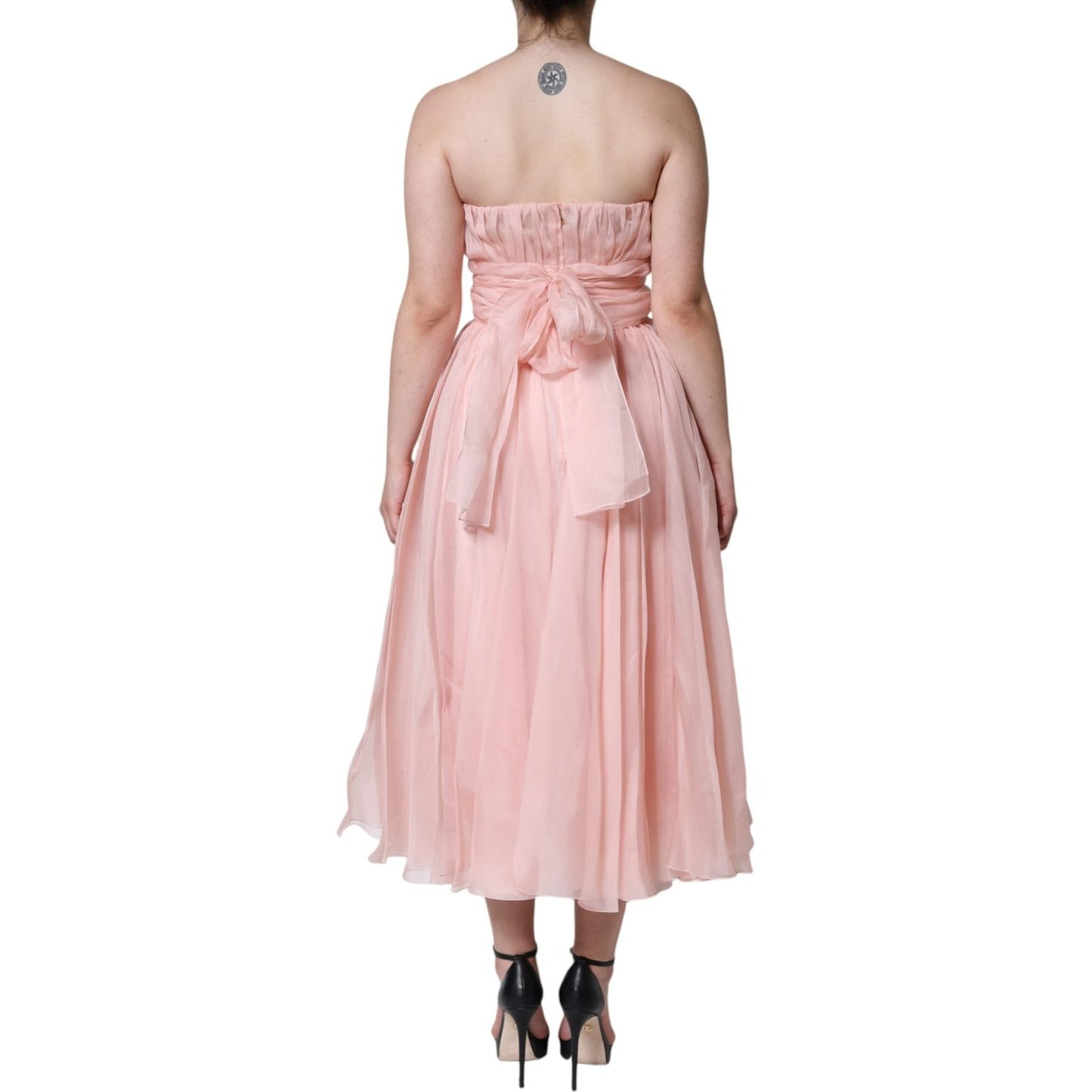 Dolce & Gabbana Pink Silk Strapless Maxi A-line Gown Dress DR281220-42