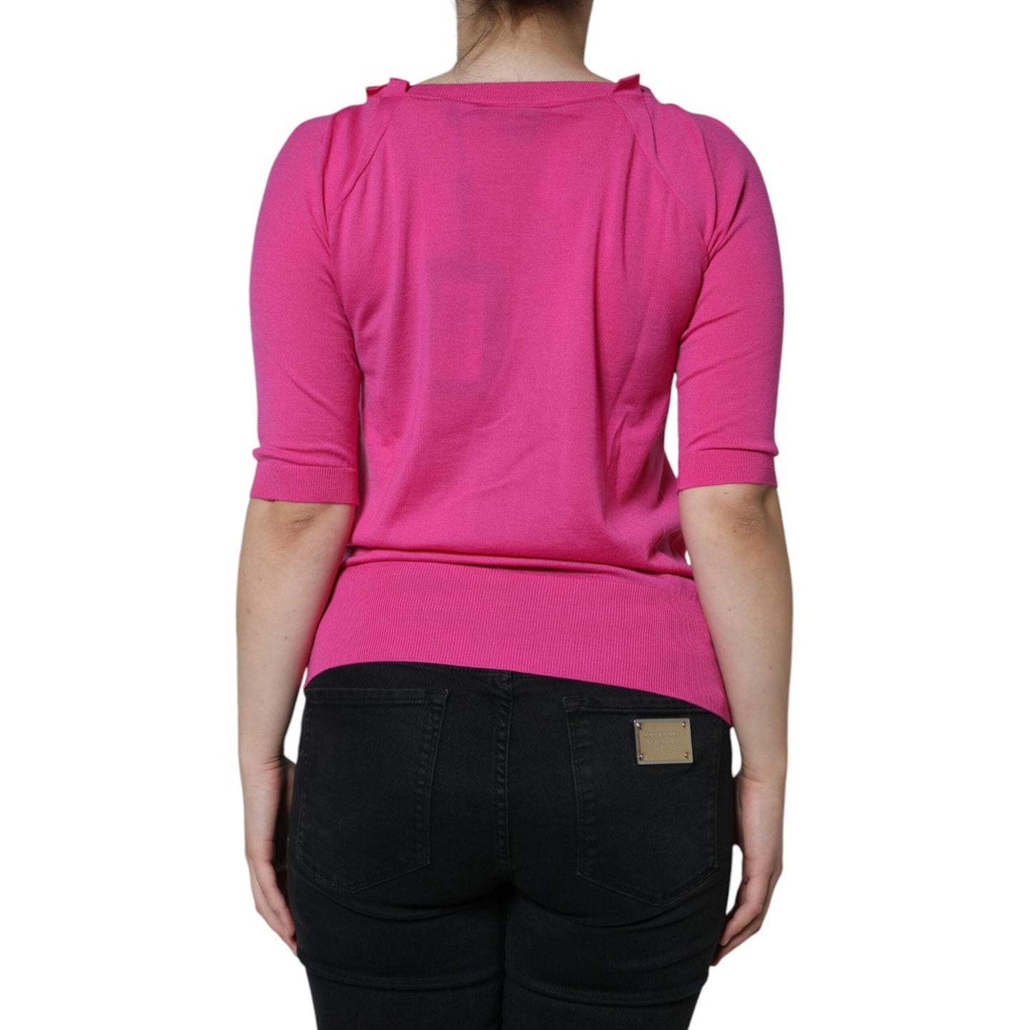Dolce & Gabbana Pink Wool Button Down Short Sleeve Blouse Top TSH86576-40