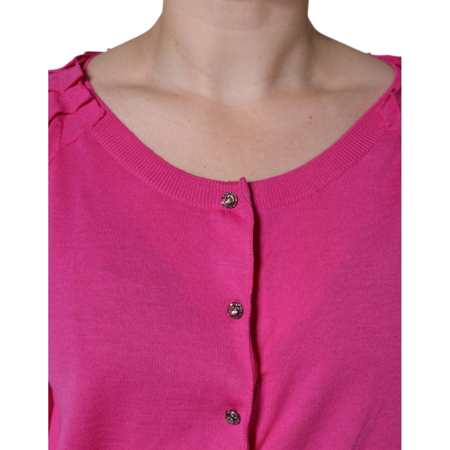 Dolce & Gabbana Pink Wool Button Down Short Sleeve Blouse Top TSH86576-40