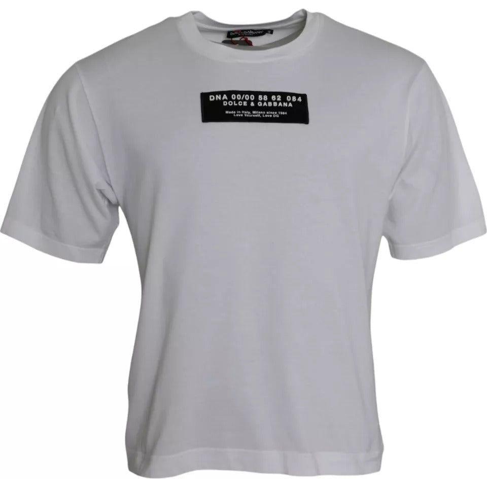 Dolce & Gabbana White Cotton DG Applique Men Casual T-shirt TSH86458-44
