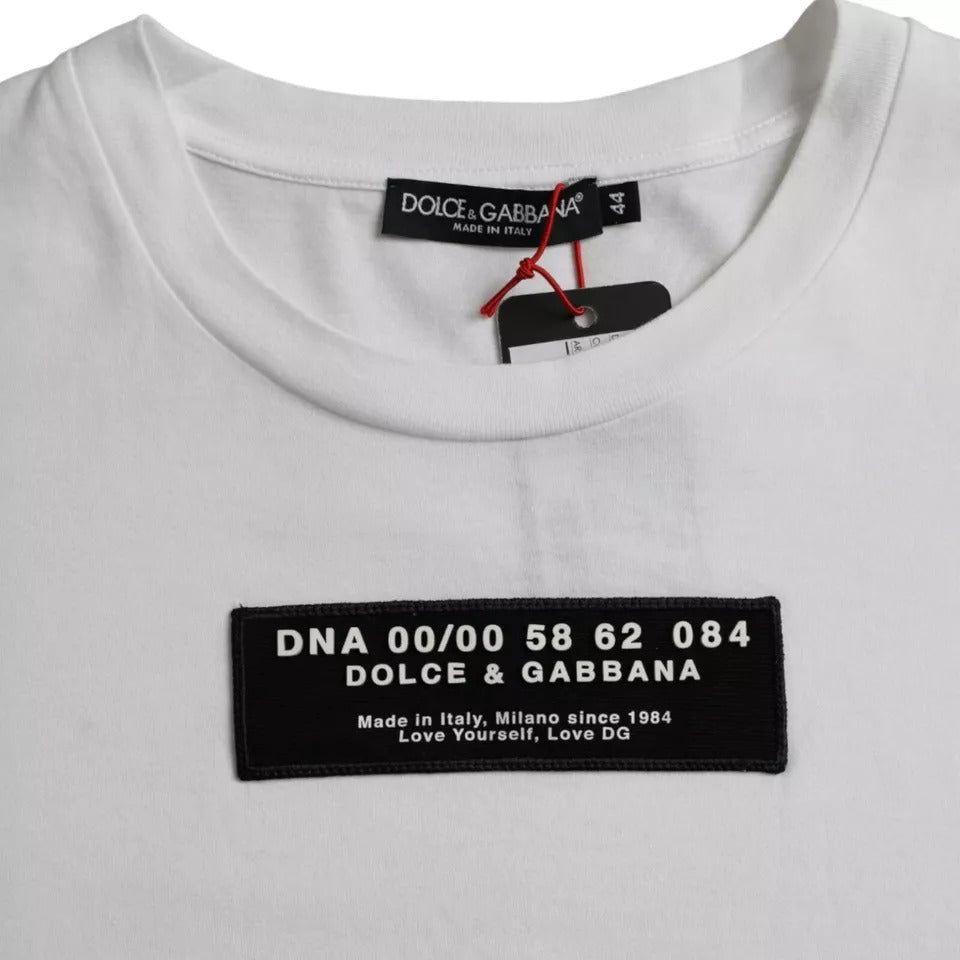 Dolce & Gabbana White Cotton DG Applique Men Casual T-shirt TSH86458-44