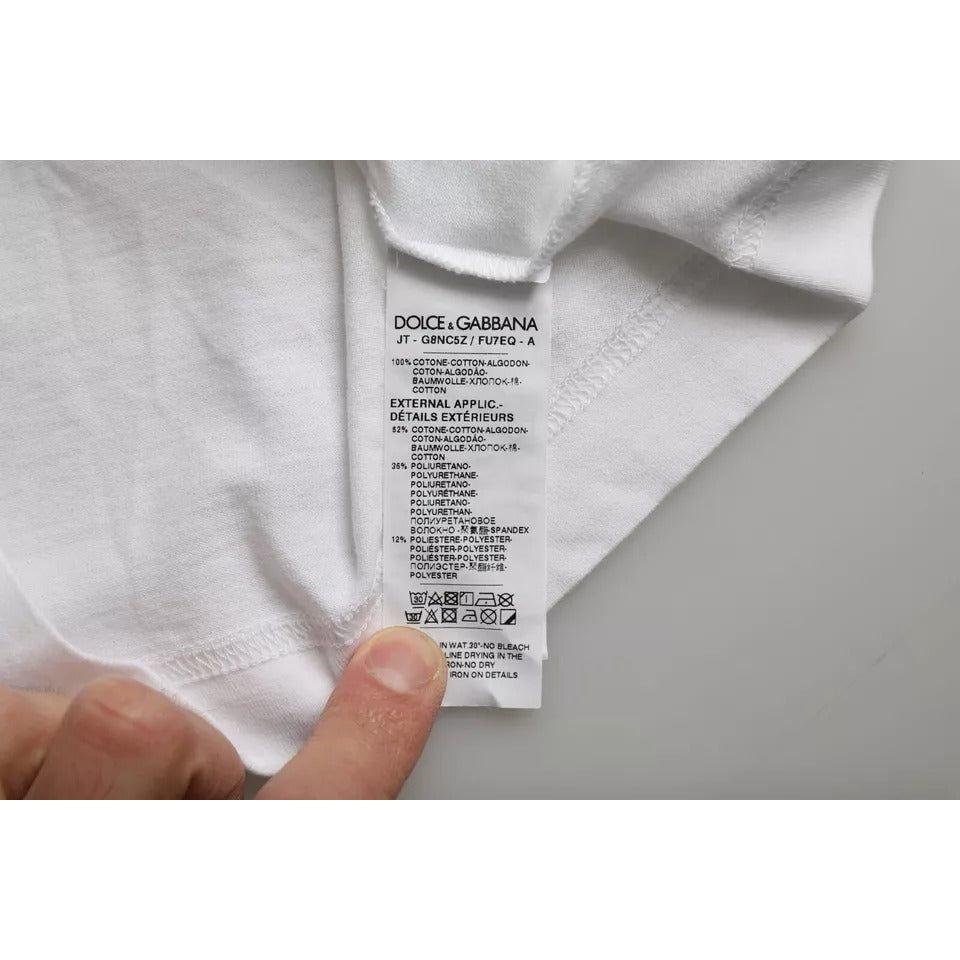 Dolce & Gabbana White Cotton DG Applique Men Casual T-shirt TSH86458-44