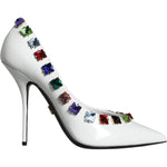 Dolce & Gabbana White Crystals Leather High Heels Pumps Shoes LA11361-39