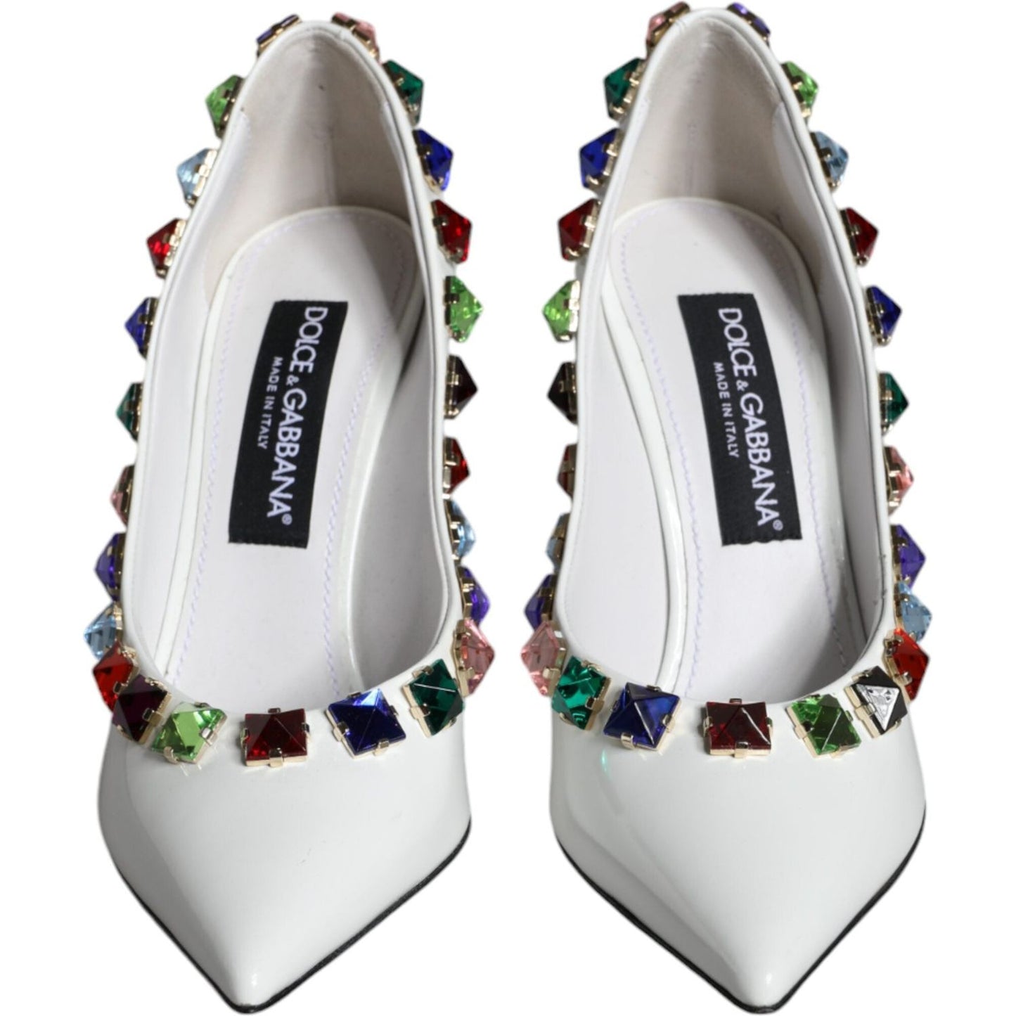 Dolce & Gabbana White Crystals Leather High Heels Pumps Shoes LA11361-39