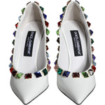 Dolce & Gabbana White Crystals Leather High Heels Pumps Shoes LA11361-39