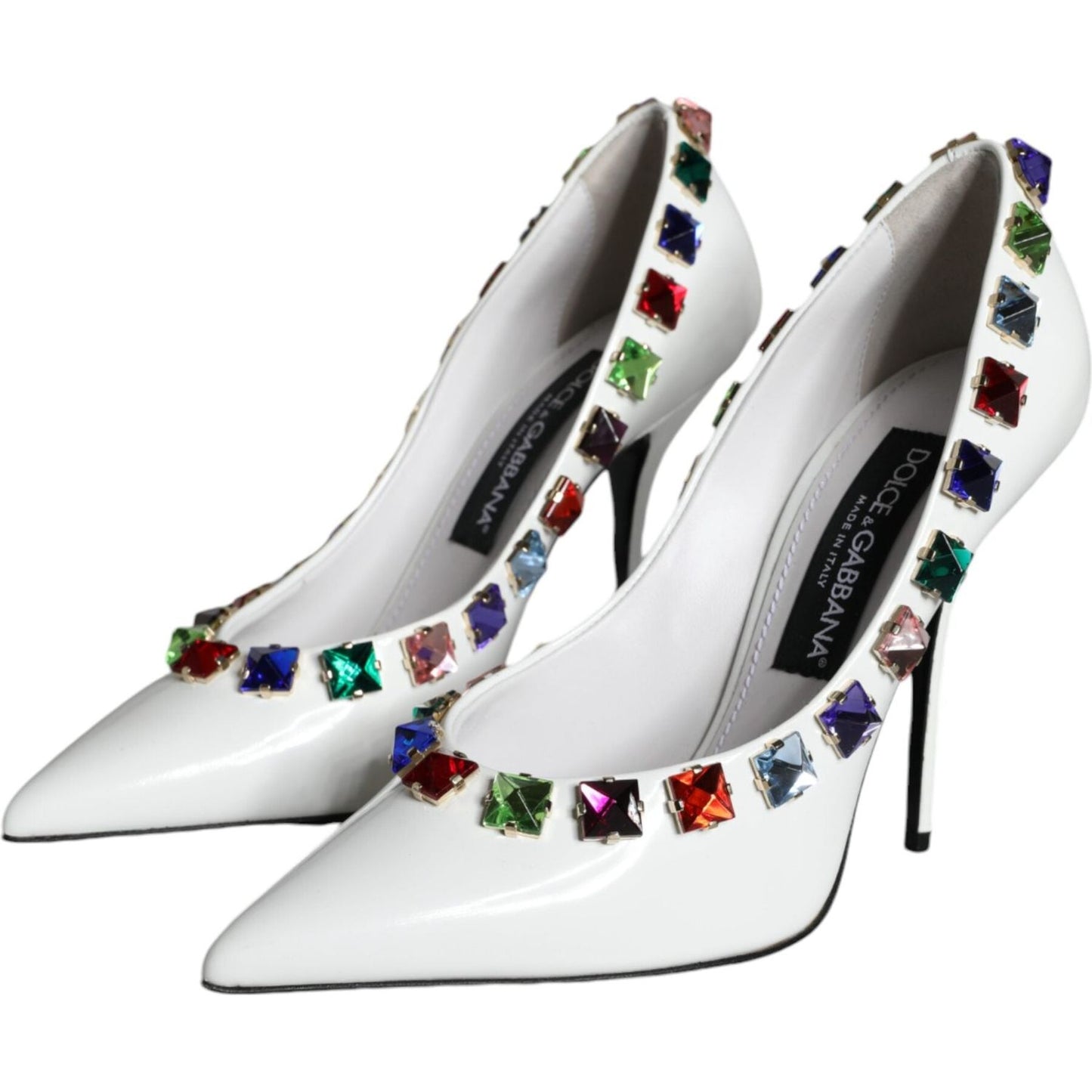 Dolce & Gabbana White Crystals Leather High Heels Pumps Shoes LA11361-39