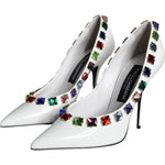 Dolce & Gabbana White Crystals Leather High Heels Pumps Shoes LA11361-39