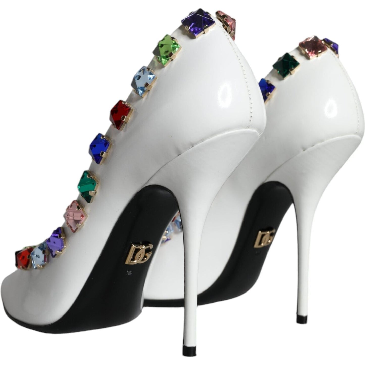 Dolce & Gabbana White Crystals Leather High Heels Pumps Shoes LA11361-39
