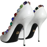 Dolce & Gabbana White Crystals Leather High Heels Pumps Shoes LA11361-39