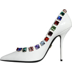 Dolce & Gabbana White Crystals Leather High Heels Pumps Shoes LA11361-39