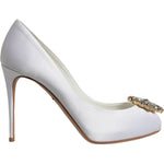 Dolce & Gabbana White Crystals Peep Toe Satin Pumps Shoes LA11804-38.5