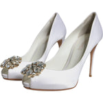 Dolce & Gabbana White Crystals Peep Toe Satin Pumps Shoes LA11804-38.5