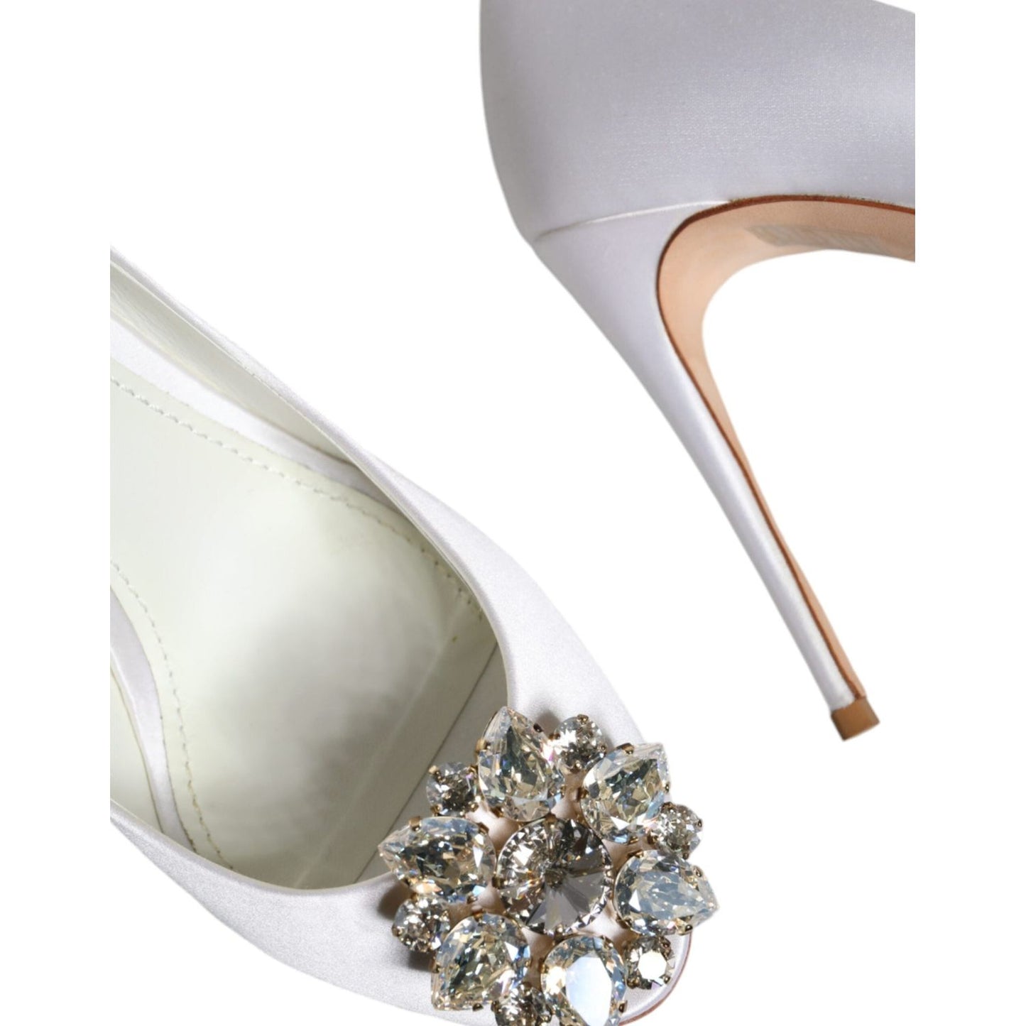 Dolce & Gabbana White Crystals Peep Toe Satin Pumps Shoes LA11804-38.5