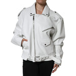 Dolce & Gabbana White Lambskin Leather Biker Coat Jacket JKT4090-40