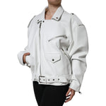 Dolce & Gabbana White Lambskin Leather Biker Coat Jacket JKT4090-40
