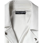 Dolce & Gabbana White Lambskin Leather Biker Coat Jacket JKT4090-40