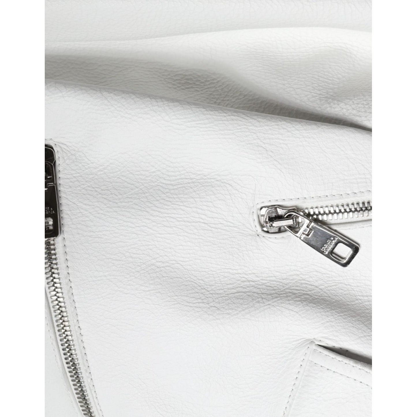 Dolce & Gabbana White Lambskin Leather Biker Coat Jacket JKT4090-40