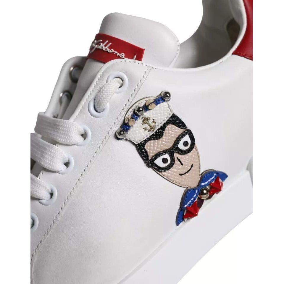 Dolce & Gabbana White Patch Calfskin Nappa Portofino Sneakers Shoes LA11240-35