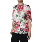 Dolce & Gabbana White Peony Lace Short Sleeves Blouse Top TSH86567-36